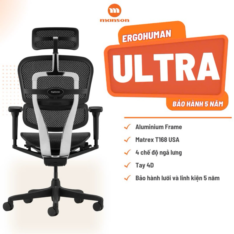 Ghế Công thái Học Cao Cấp Ergohuman Ultra Và Elite 2 Chính Hãng Bảo Hành 5 Năm