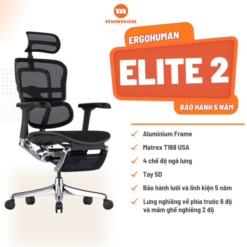 Ghế Công thái Học Cao Cấp Ergohuman Ultra Và Elite 2 Chính Hãng Bảo Hành 5 Năm