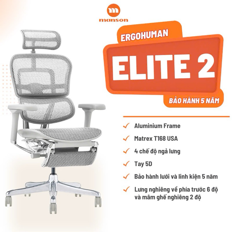 Ghế Công thái Học Cao Cấp Ergohuman Ultra Và Elite 2 Chính Hãng Bảo Hành 5 Năm