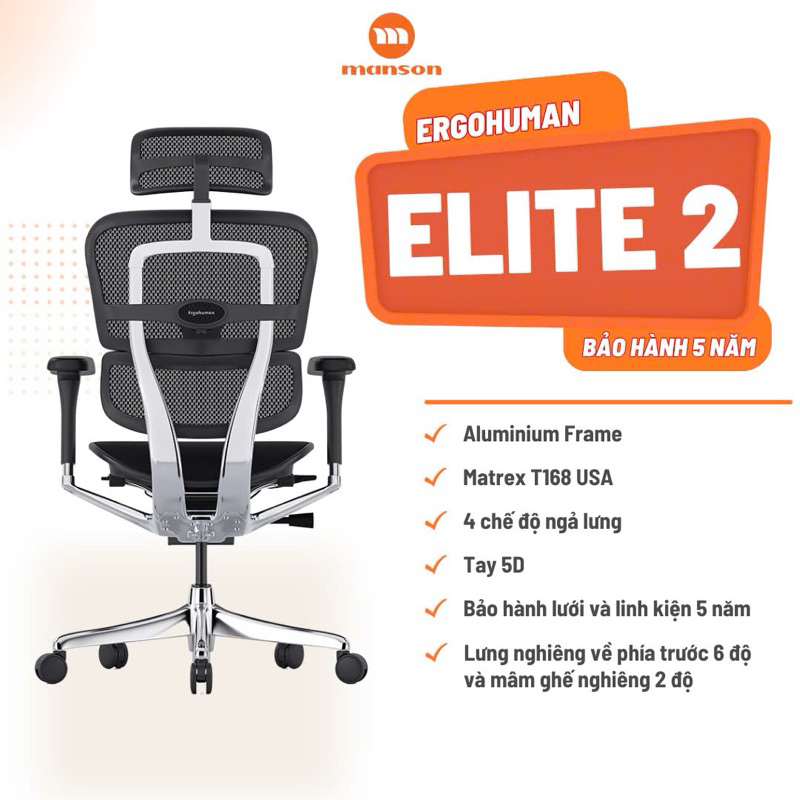 Ghế Công thái Học Cao Cấp Ergohuman Ultra Và Elite 2 Chính Hãng Bảo Hành 5 Năm