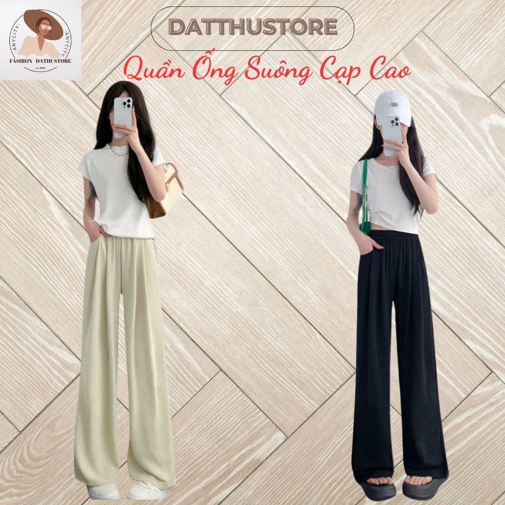 Quần dài nữ ống suông cạp cao phối áo thun thời trang nữ đẹp  (Datthustore - MS54)
