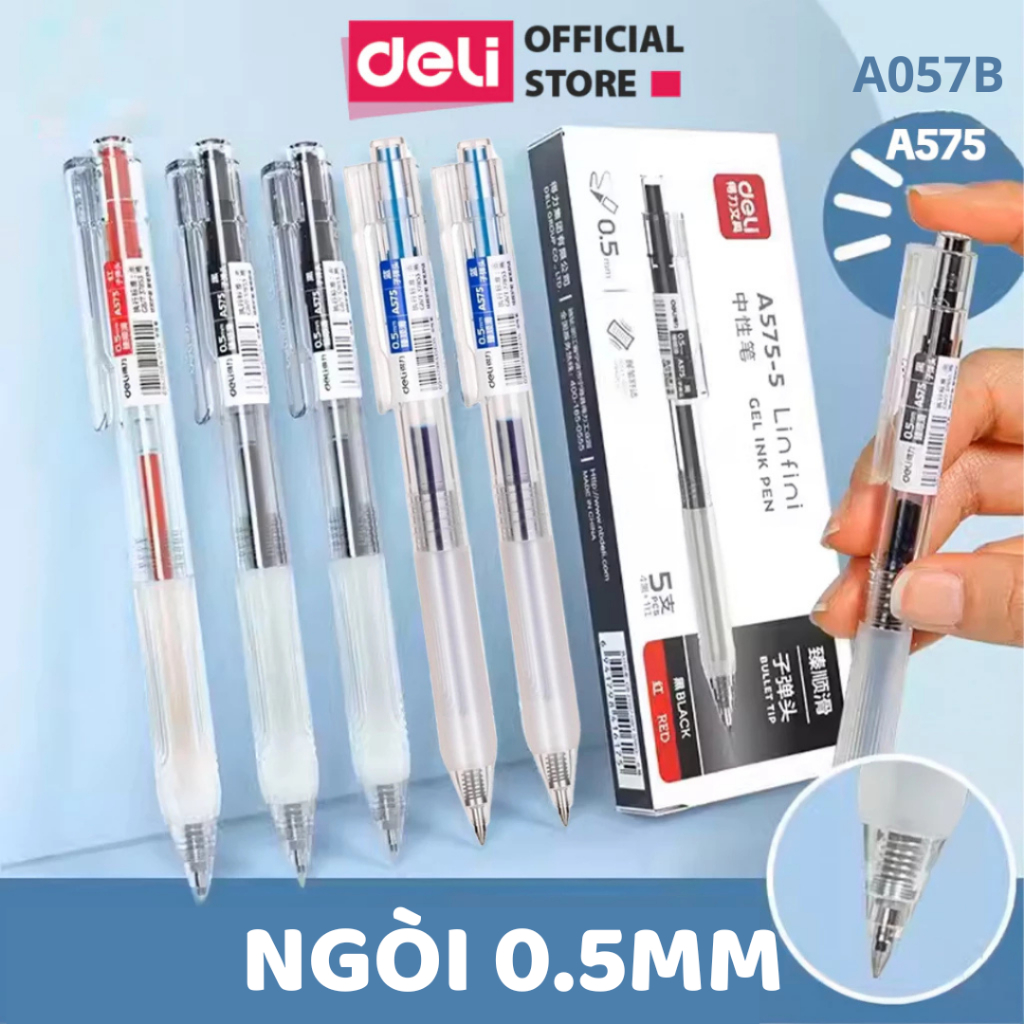 Ảnh Bút Gel Bút Bi Nước Deli A057B Mực Màu Đen Xanh Đỏ Chính Hãng Bút Mực Gel Ngòi 0.5mm Học Sinh Sinh Viên 1