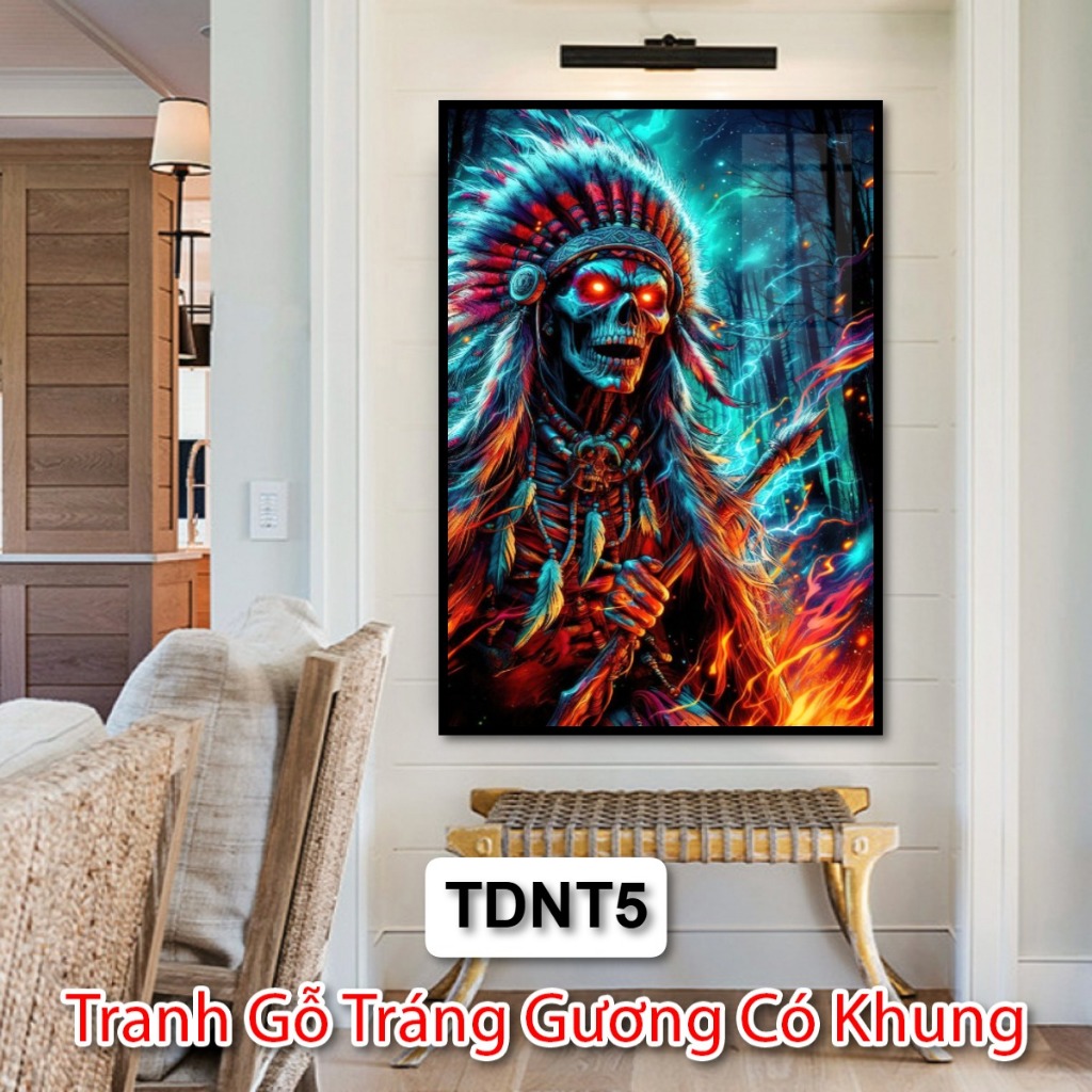 Tranh Nghệ Thuật Hiện Đại Thổ Dân Da Đỏ - Trang Gỗ Tráng Gương Trí Phòng Khách Phòng Ngủ