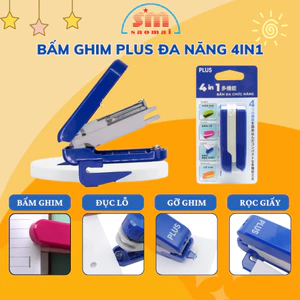 Bấm ghim Đa Năng 4IN1 Plus Tiện Lợi, Dập ghim, đục lỗ, dao rọc giấy, gỡ kim Văn Phòng Phẩm Sao Mai