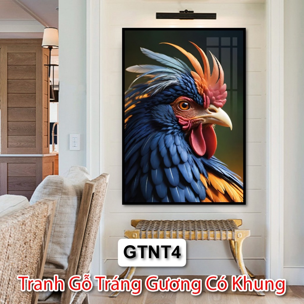 Tranh Gỗ Gà Trống Tráng Gương Có Khung - Tranh Nghệ Thuật Hiện Đại Trang Trí Phòng Khách