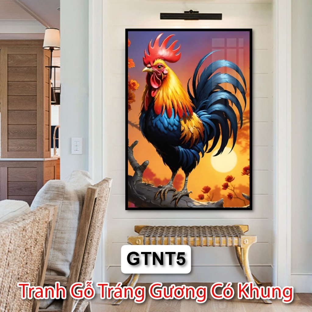 Tranh Gỗ Gà Trống Tráng Gương Có Khung - Tranh Nghệ Thuật Hiện Đại Trang Trí Phòng Khách