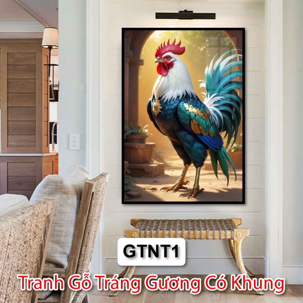 Tranh Gỗ Gà Trống Tráng Gương Có Khung - Tranh Nghệ Thuật Hiện Đại Trang Trí Phòng Khách