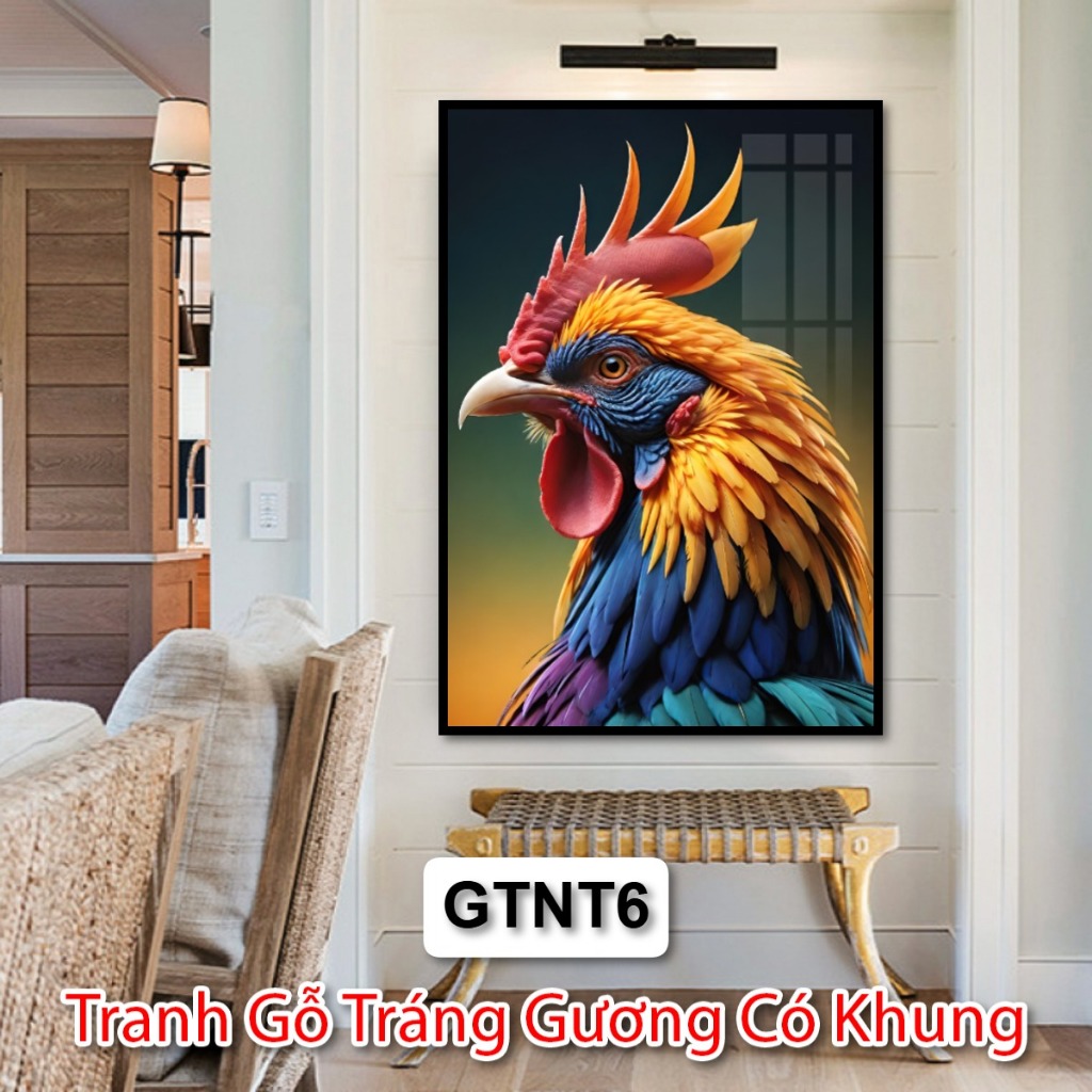 Tranh Gỗ Gà Trống Tráng Gương Có Khung - Tranh Nghệ Thuật Hiện Đại Trang Trí Phòng Khách