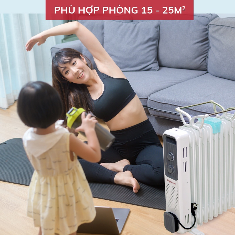 Máy sưởi dầu OH8411 Nhập Khẩu FUJIHOME 11 thanh, lò sưởi dùng điện tự ngắt không đốt oxy không khô da