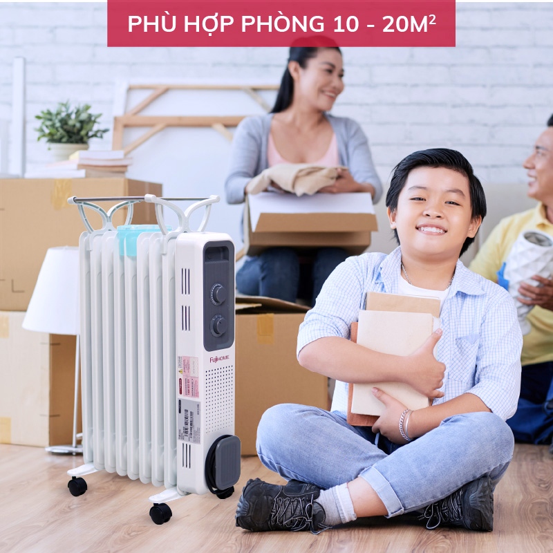 Máy sưởi dầu Nhập Khẩu không khô da OH849 FUJIHOME, lò sưởi dùng điện tự ngắt không đốt oxy