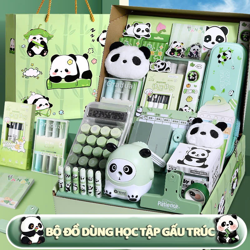 Bộ Văn Phòng Phẩm Gấu Trúc Dễ Thương – Hộp Quà Đồ Dùng Học Tập Tặng Sinh Nhật, Quà Tốt Nghiệp Cho Bé