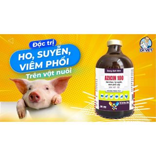 Azicin 100 chai 100ml thuốc thú y Vb Pharma trị đường hô hấp tiêu hóa ở heo chó mèo gia súc gia cầm