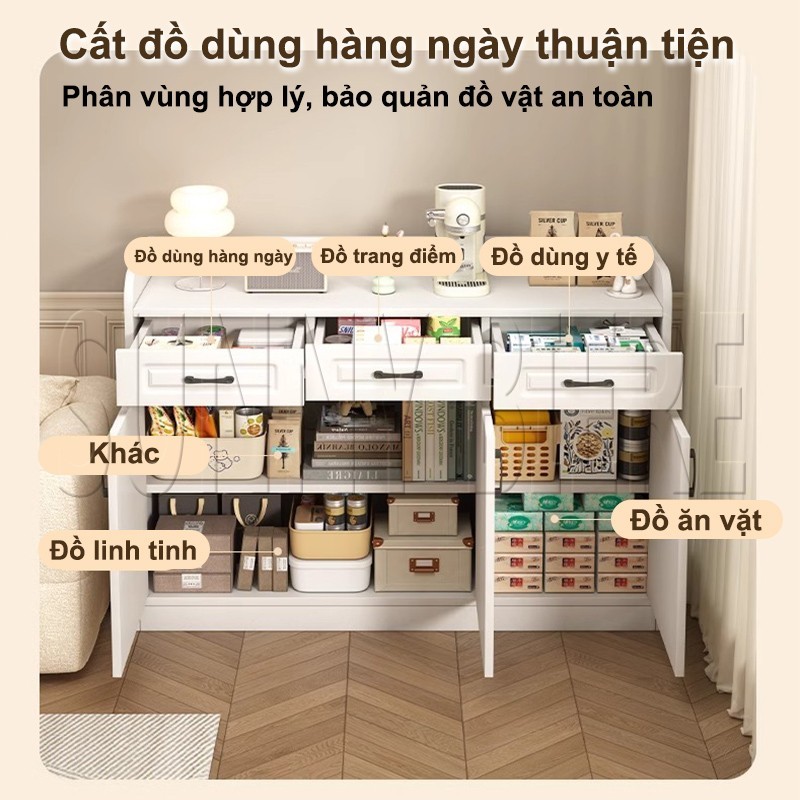 Tủ đựng đồ đa năng Phòng khách hiện đại Nhiều ngăn kéo Gọn cho căn hộ nhỏ Màu trắng đẹp 𝙎𝙐𝙉𝙉𝙔 𝘽𝙄𝙀𝙍𝙀