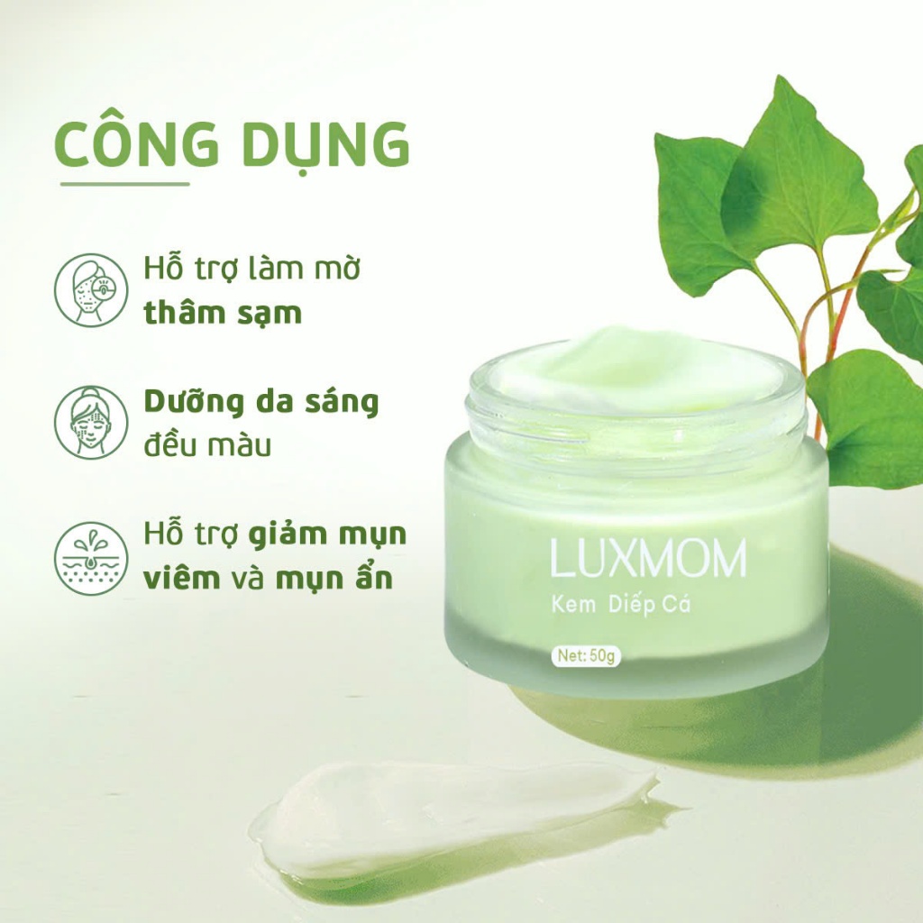 Ưu điểm Kem Diếp Cá Organic Luxmom dưỡng ẩm, mờ thâm, dưỡng trắng, giảm nám, giảm mụn