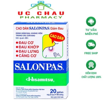 Cao dán Salonpas - Hộp 10, 20, 40 miếng - dán giảm đau nhanh, giãn cơ, đau chơi thể thao hiệu quả