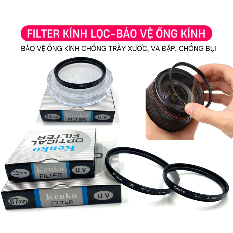 Filter máy ảnh ống kính Kenko loại bỏ tia UV và bảo vệ chống va đập, chống bụi cho ống kính lens máy