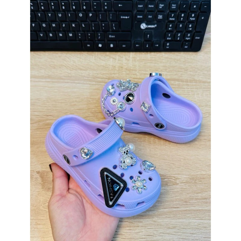 Dép sục đế cao 5cm cho bé gái siêu nhẹ siêu xịn gấu dây xích
