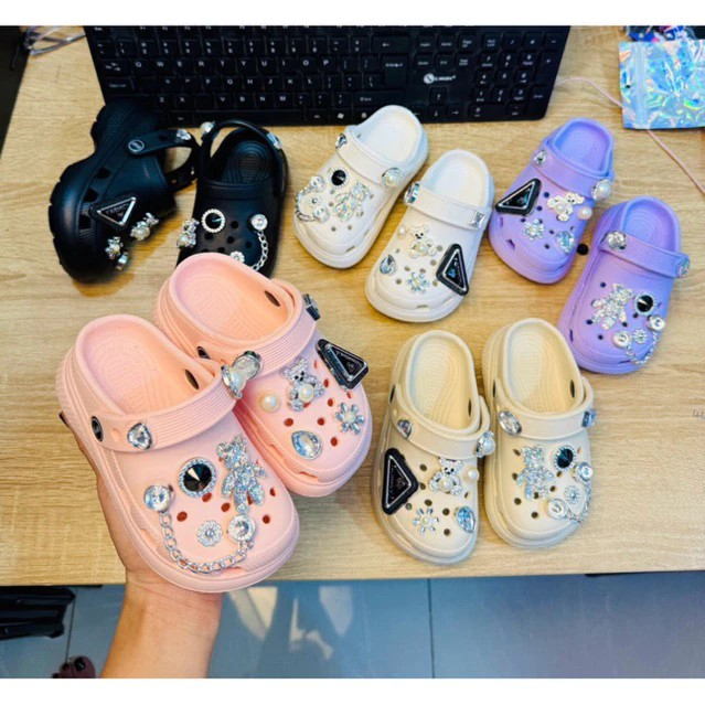 Dép sục đế cao 5cm cho bé gái siêu nhẹ siêu xịn gấu dây xích