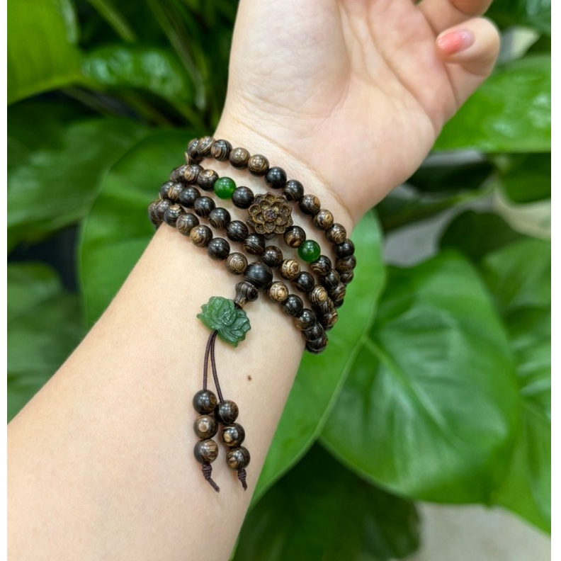 Premium Vòng Tay Trầm Hương 108 Hạt – 6mm | Sánh Chìm & Charm Hoa Sen | Phong Thủy Tuổi Ất Tỵ 1989