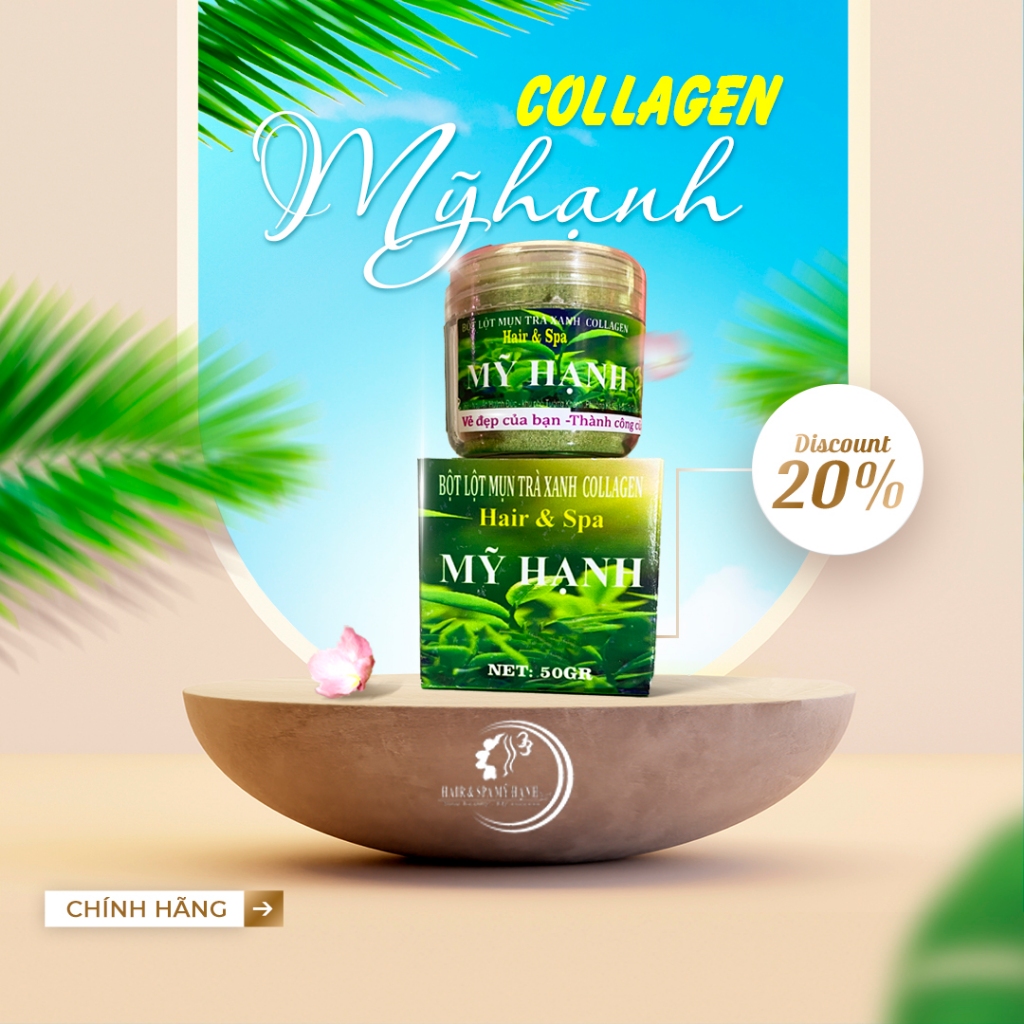 Bột lột mụn trà xanh collagen Mỹ Hạnh ,lấy sạch mụn cám mụn đầu đen ,chất bả nhờn ,50g