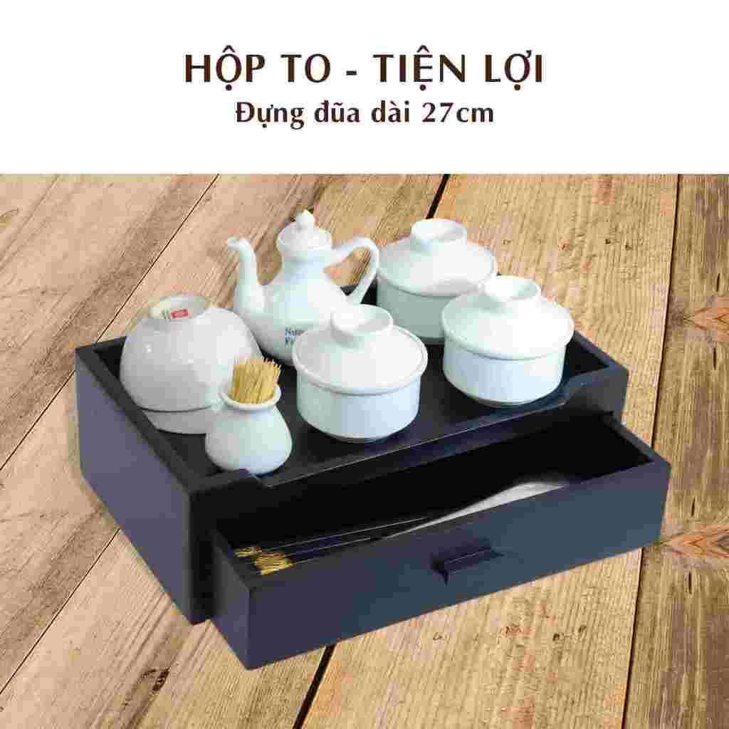 Hộp đựng đũa thìa bằng gỗ màu đen cao cấp ki1hc thước lớn NHATVYWOOD