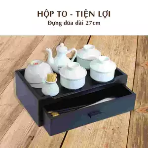 Hộp đựng đũa thìa bằng gỗ màu đen cao cấp ki1hc thước lớn NHATVYWOOD