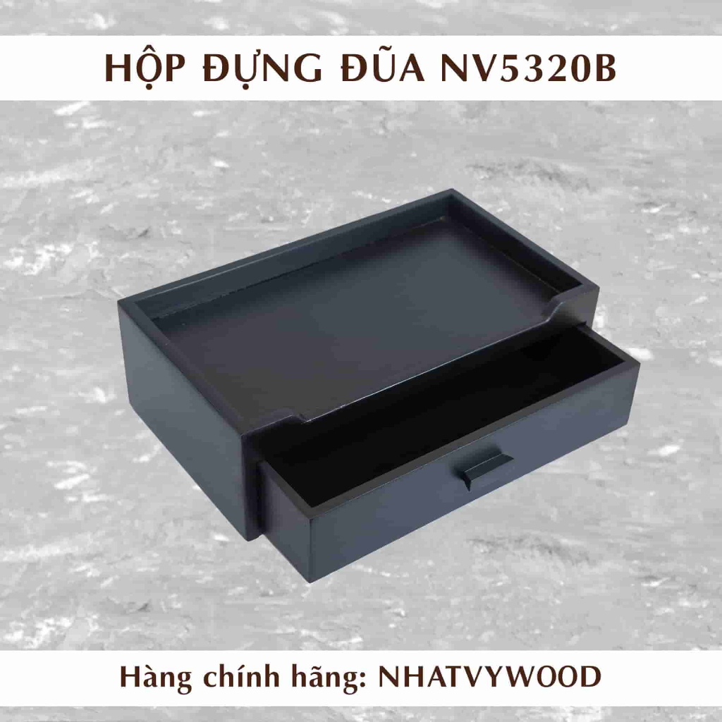 Hộp đựng đũa thìa bằng gỗ màu đen cao cấp ki1hc thước lớn NHATVYWOOD