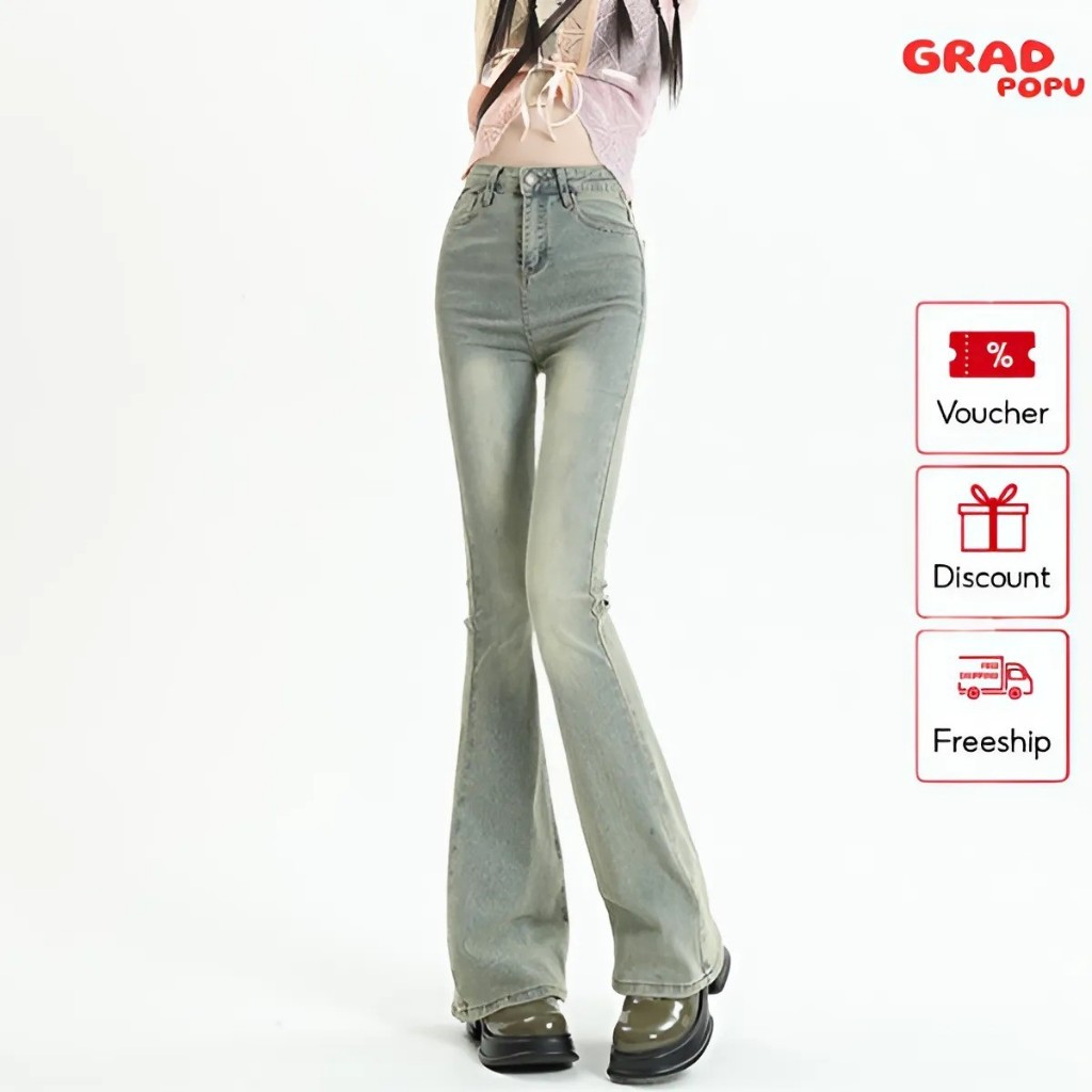 Quần jean nữ ống loe cạp cao GRADPOPU PQJ03 tôn dáng co giãn 4 chiều kiểu ôm ống loe xu hướng học sinh