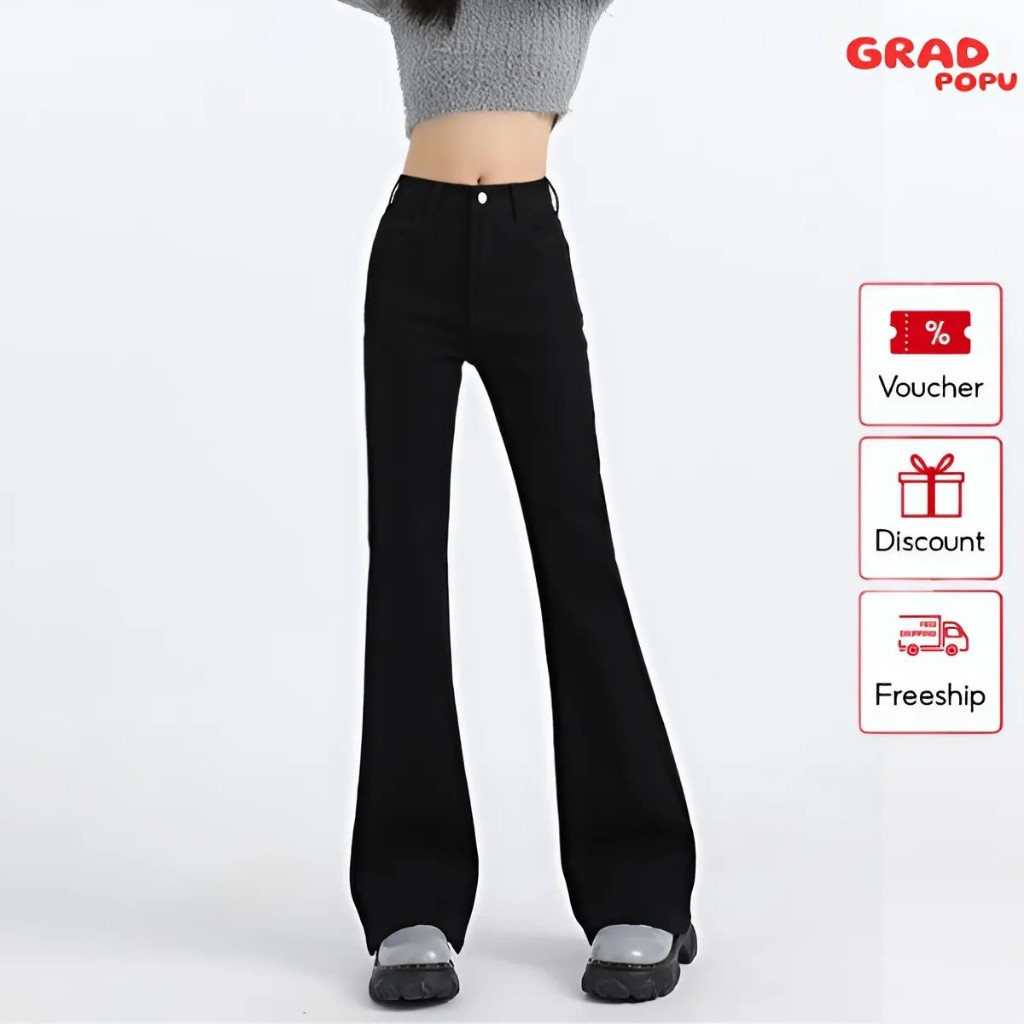 Quần jean nữ ống loe cạp cao GRADPOPU PQJ04 tôn dáng co giãn 4 chiều không phai màu phong cách retro