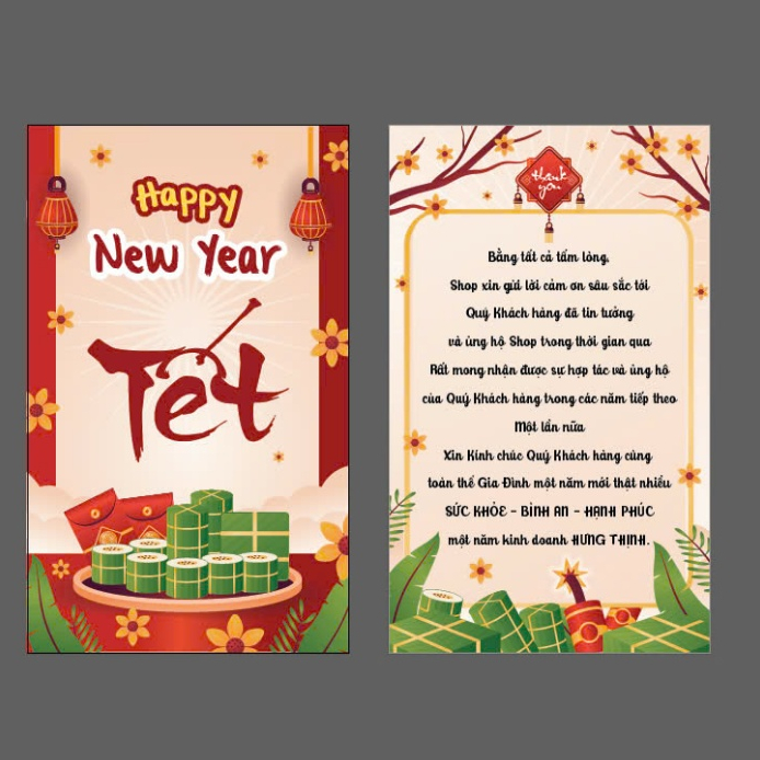 Set 50 card cám ơn TẾT, thiệp cảm ơn tết, Thank you card happy new year