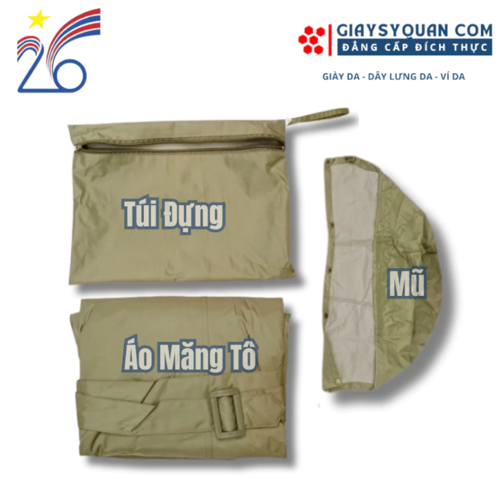 Áo Mưa Măng Tô Màu Vàng Cỏ Úa bền chống nước chống rét 3 size bộ 3 món