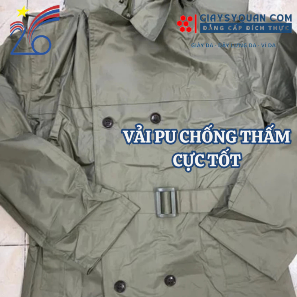 Áo Mưa Măng Tô Màu Vàng Cỏ Úa bền chống nước chống rét 3 size bộ 3 món