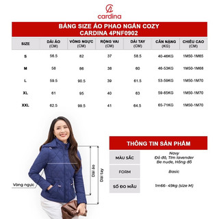 Áo khoác phao nữ CARDINA chất liệu vải gió chần bông siêu nhẹ giữ ấm tốt chống xô bông 4PNF09