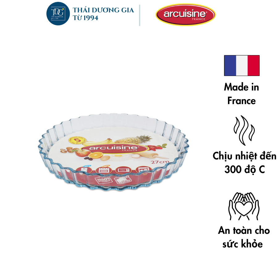 Khay nướng nồi chiên không dầu, lò vi sóng 27cm thủy tinh cao cấp Pháp Arcuisine 1016 Thái Dương Gia