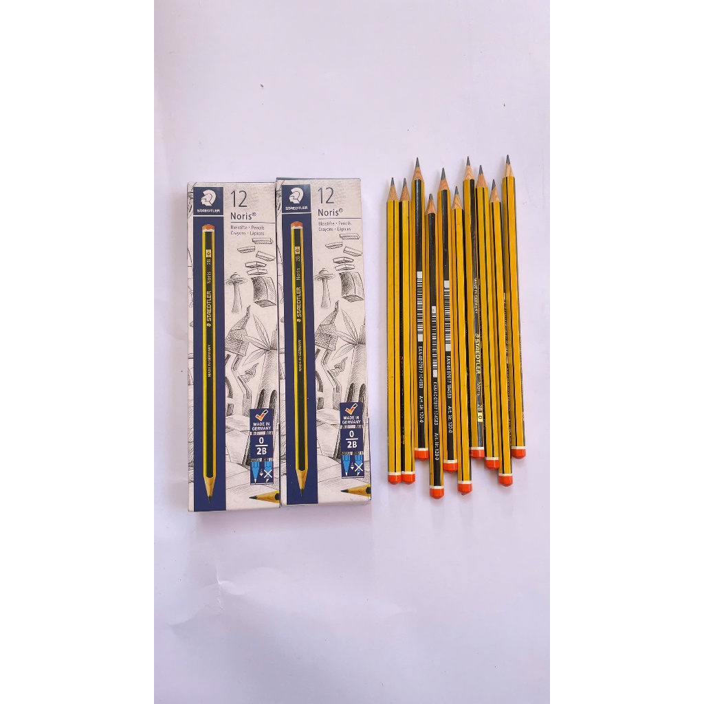 Hộp 12 bút chì Đức 2B Staedtler Noris cao cấp tặng kèm gọt chì chuyên dùng cho học sinh, sinh viên và văn phòng