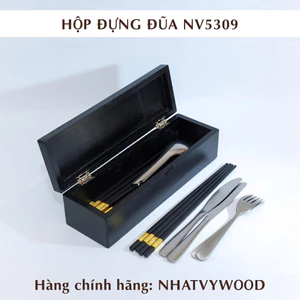Hộp đựng đũa muỗng có nắp đậy bằng gỗ màu đen nhỏ gọn, Hộp đũa gỗ nhà hàng khách sạn NV5309B