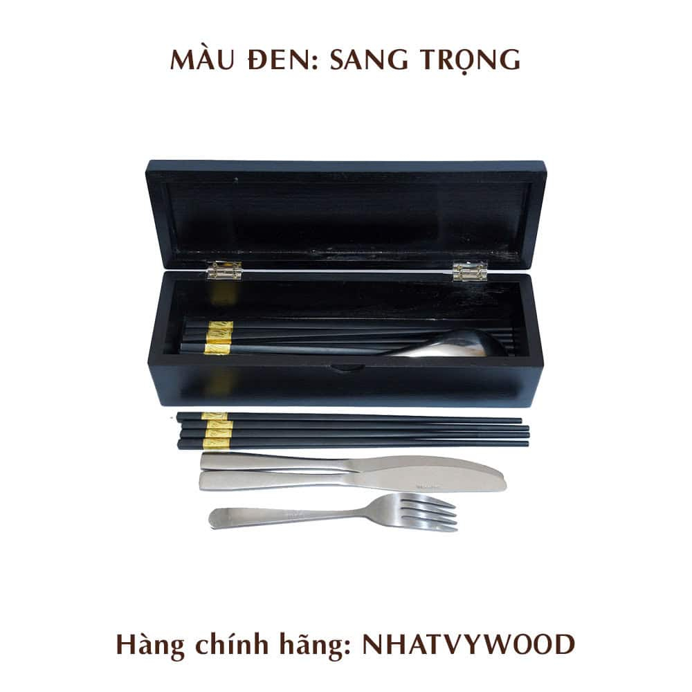 Hộp đựng đũa muỗng có nắp đậy bằng gỗ màu đen nhỏ gọn, Hộp đũa gỗ nhà hàng khách sạn NV5309B
