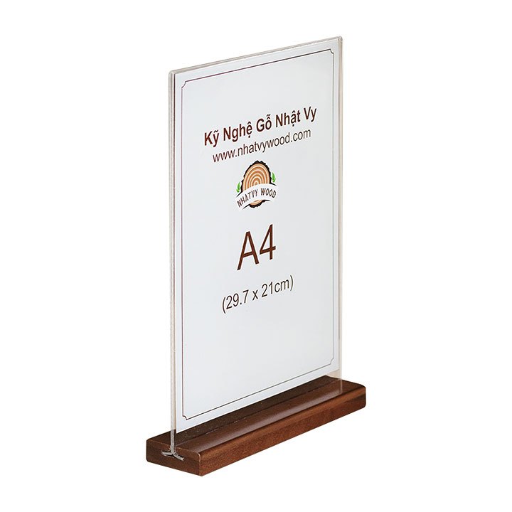 Standee để bàn, Menu mica đế gỗ cao cấp NHATVYWOOD A4-NV4102