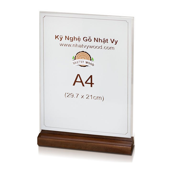 Standee để bàn, Menu mica đế gỗ cao cấp NHATVYWOOD A4-NV4102