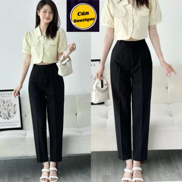 Quần Tây Nữ Công Sở 1 Cúc Dáng Baggy Có Đai Ống Đứng Vừa Kiểu Mới Quần Tây Nữ Lưng Cao Đi Học Tuyết Mưa Màu Đen