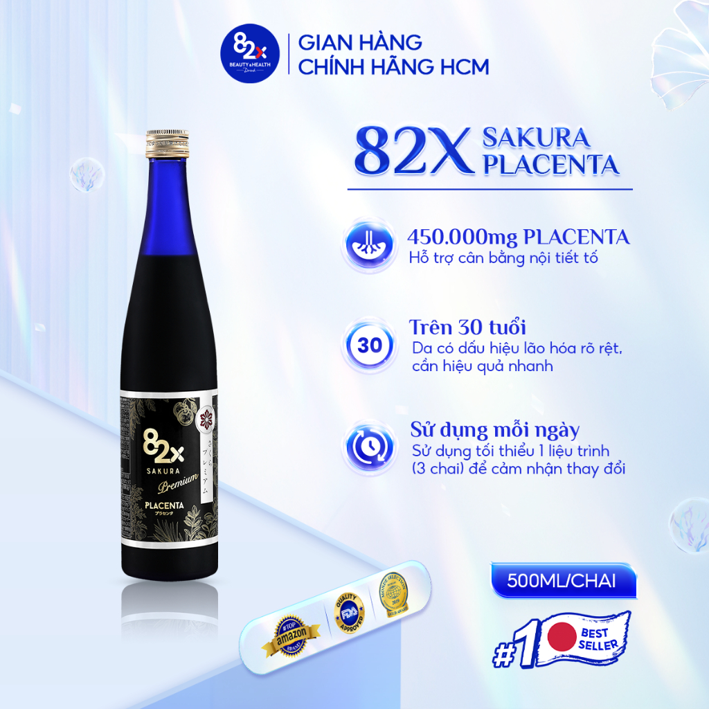 Ảnh Nước Uống Đẹp Da 82X SAKURA PLACENTA PREMIUM Dòng Cao Cấp - Cân Bằng Nội Tiết, Sáng Đều Màu Da 2