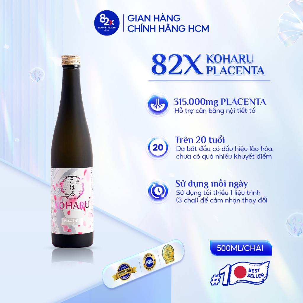 Ảnh [Date 8/2025] Nước Uống Đẹp Da 82X KOHARU PLACENTA Nhật Bản Chai 500ml - Cân Bằng Nội Tiết Tố Nữ, Sáng Da 1