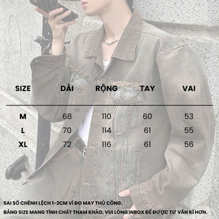 Áo Jeans Nam Nữ From Rộng Màu Nâu Wash Tua Lai, Thời Trang Unisex