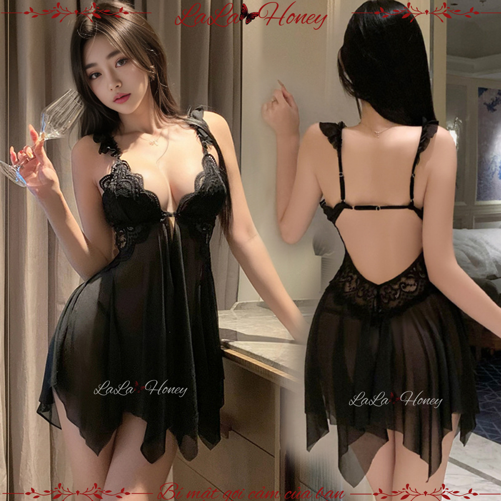 Váy Ngủ 2 Dây Sexy Gợi Cảm Xuyên Thấu Có Đệm Mút Tôn Ngực Khóa Cài