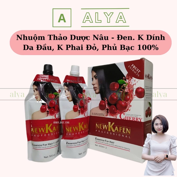 Nhuộm đen, Nhuộm nâu New Kafen Cherry CAO CẤP không dính da đầu 500MLX2 - Phủ bạc tóc nhanh và tiết kiệm ALYA