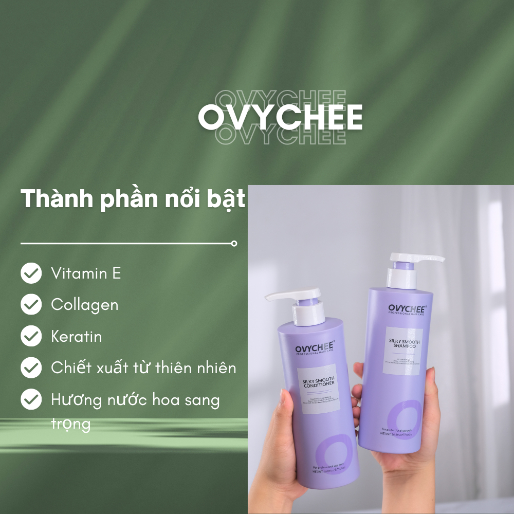 Dầu Gội Xả OVYCHEE Silky Smooth 500ml Hỗ Trợ Phục Hồi Tóc Mượt, Giảm Rụng Tóc, Giảm Gàu