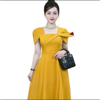 Đầm Dự Tiệc Dáng Xòe Kết Nơ TO Xinh Xắn Dịu Dàng