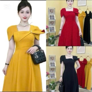 Đầm Dự Tiệc Dáng Xòe Kết Nơ TO Xinh Xắn Dịu Dàng