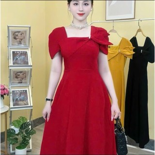 Đầm Dự Tiệc Dáng Xòe Kết Nơ TO Xinh Xắn Dịu Dàng