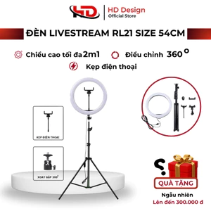 Bộ Đèn Livestream RL21 Size 54cm + Chân Đèn + Kẹp Điện Thoại - Cực Chắc Chắn- Hỗ trợ Makeup Quay Video